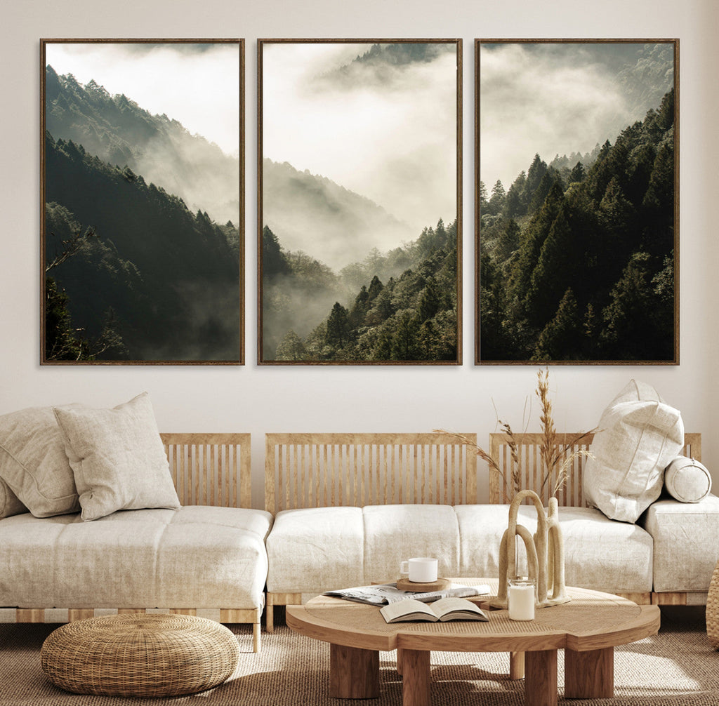 Misty Valley Wall Art Canvas Print | Foggy Forest and Pine Trees