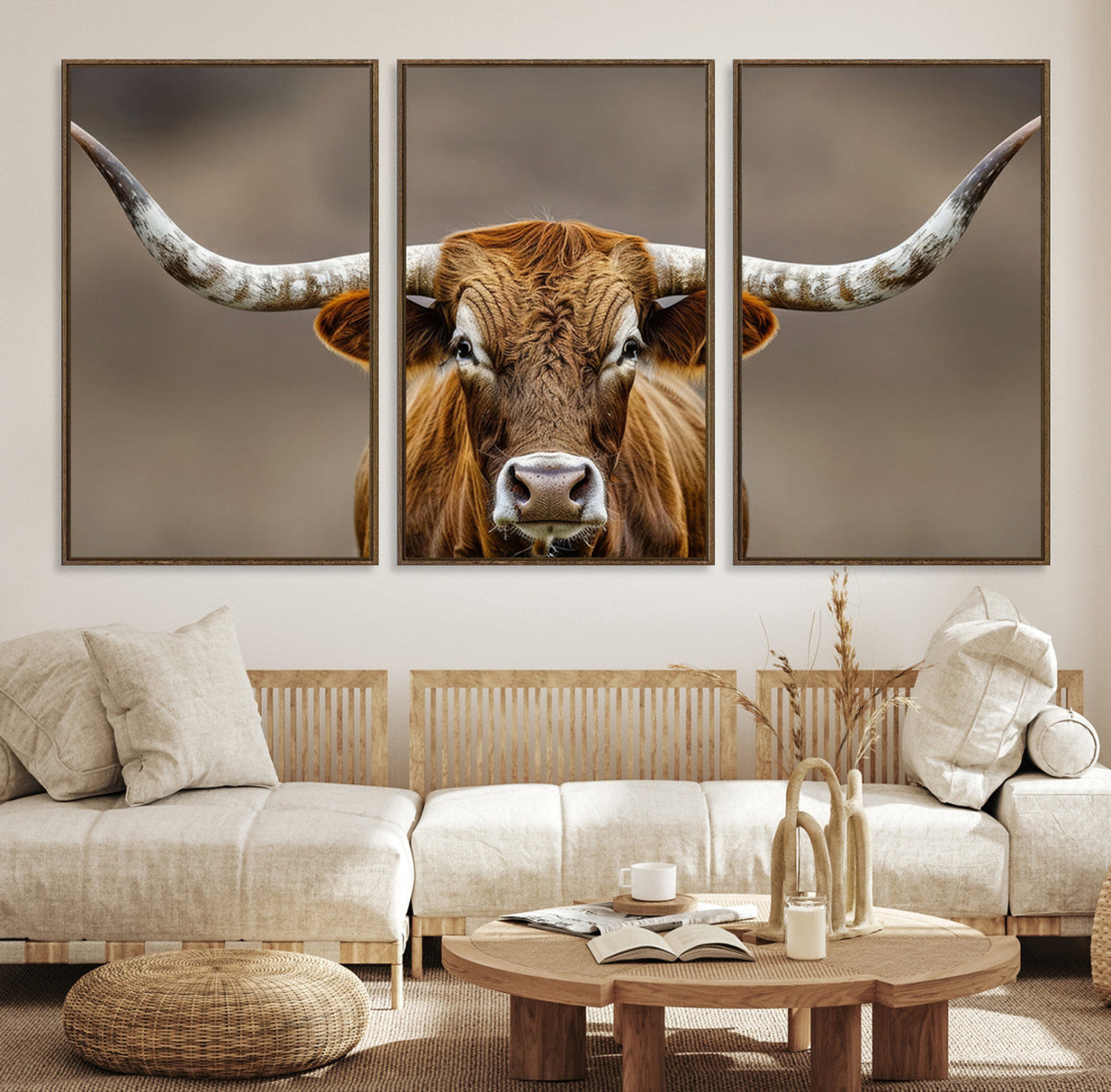 Texas Longhorn Wall Art Canvas Print | Rustic Brown Bull Western Decor
