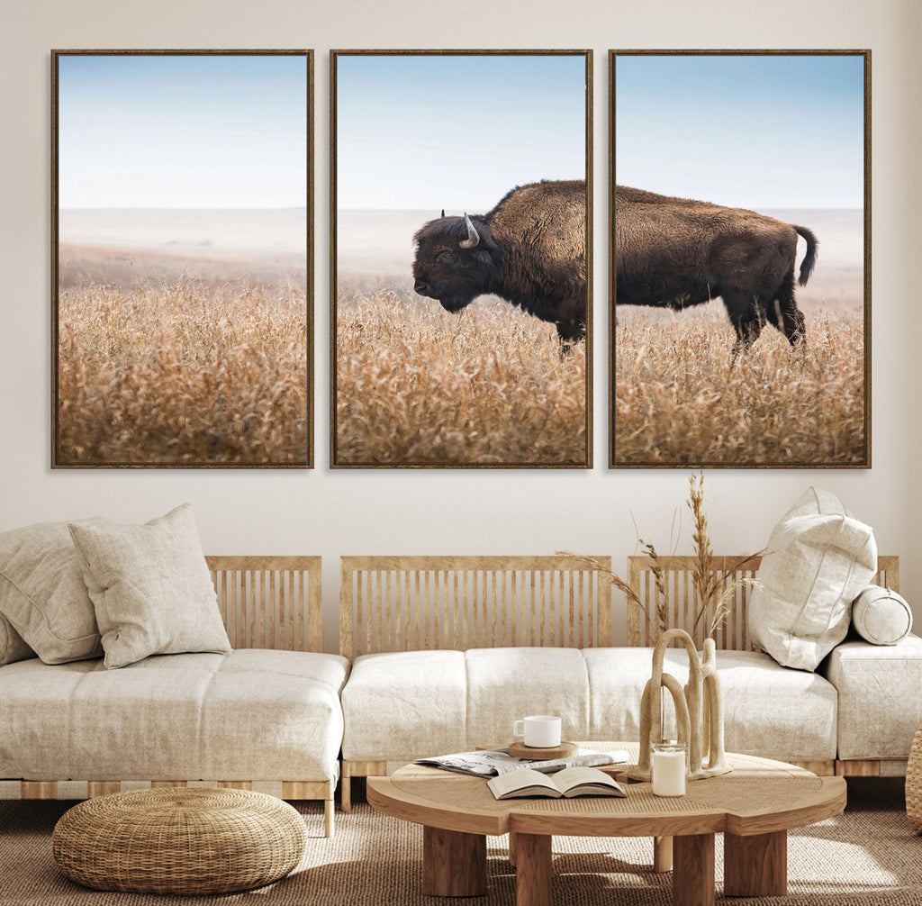 Wild Bison Wall Art | Framed Prairie Landscape Canvas