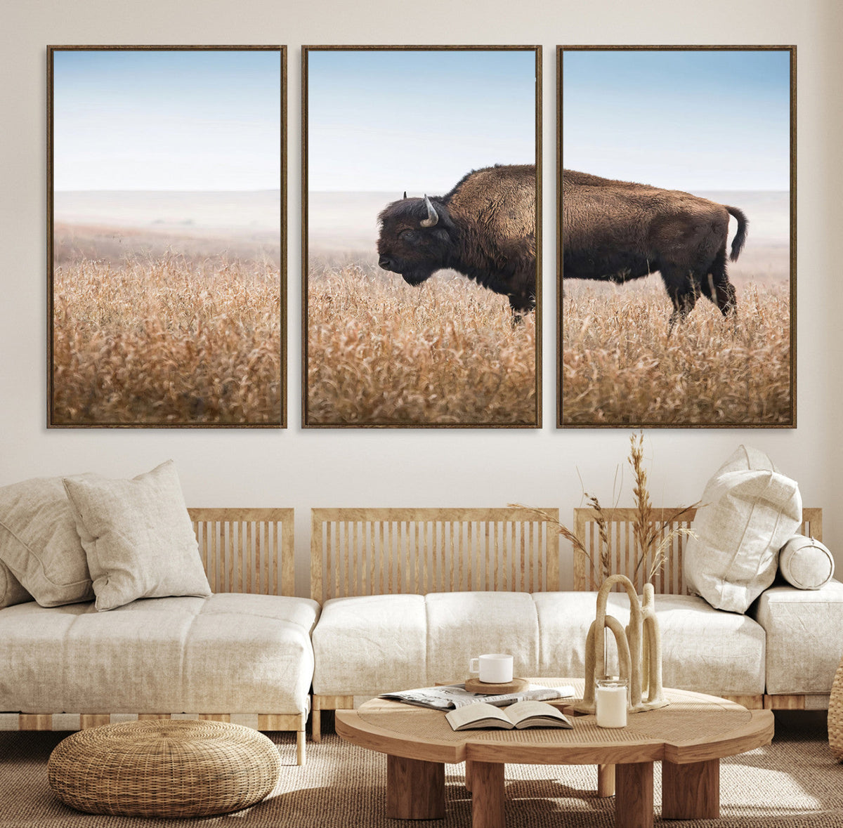 Wild Bison Wall Art | Framed Prairie Landscape Canvas