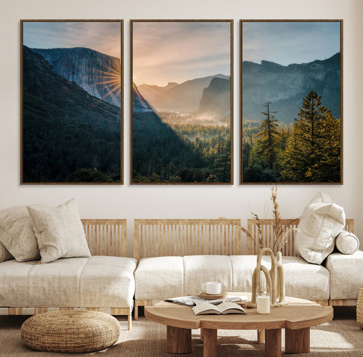 Yosemite Valley Wall Art Canvas Print, Framed Mountain Landscape National Park Art