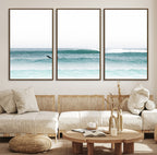 Surfing Wall Art Canvas Print, Framed Minimalist Ocean Waves Beach Art