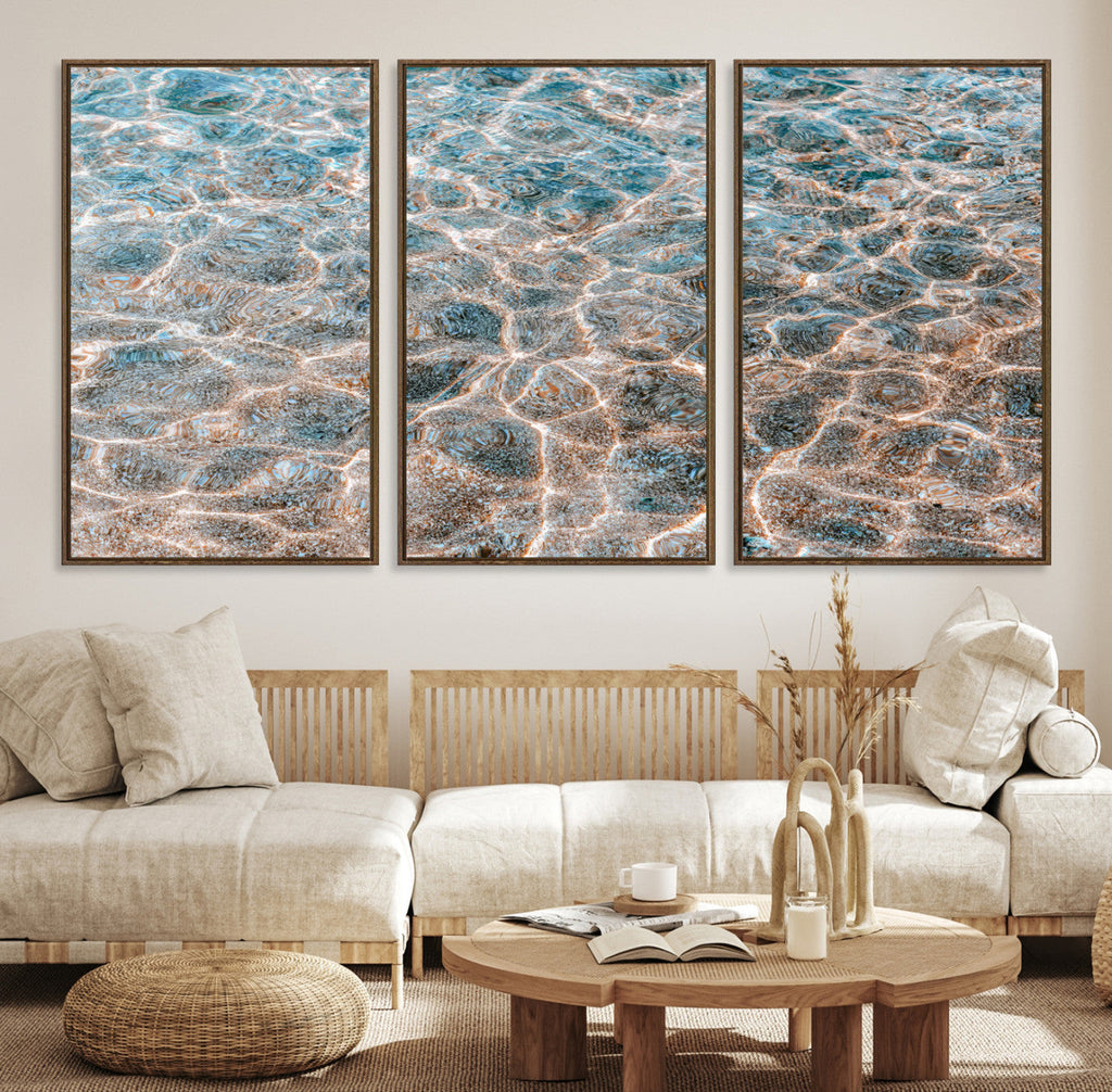 Clear Water Wall Art Canvas Print | Framed Sunlit Ocean Ripples