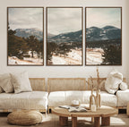 Mountain Landscape Wall Art Canvas Print, Framed Snowy Peaks Alpine Winter