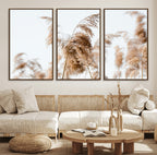 Pampas Grass Wall Art Canvas Print, Framed Neutral Tones Minimalist Boho