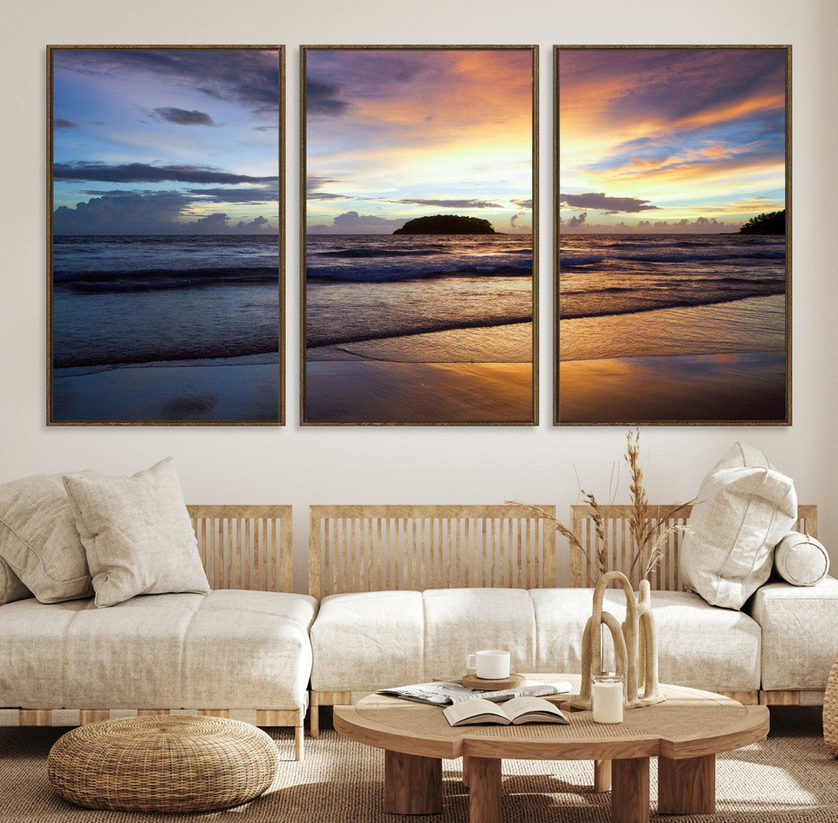 Beach Sunset Wall Art Canvas Print, Tropical Ocean Waves