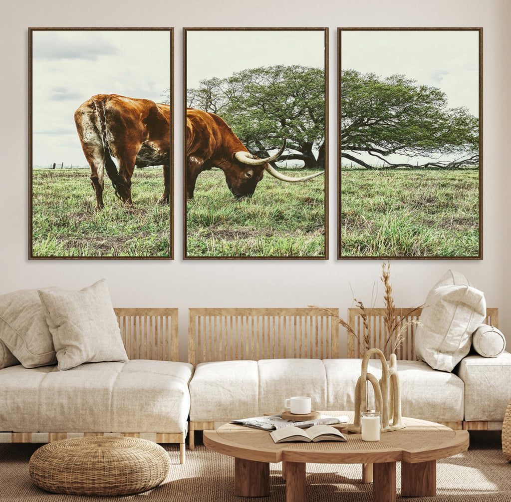 Texas Longhorn Wall Art Canvas Print, Rustic Western Ranch