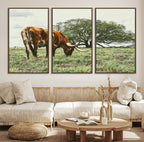 Texas Longhorn Wall Art Canvas Print, Rustic Western Ranch