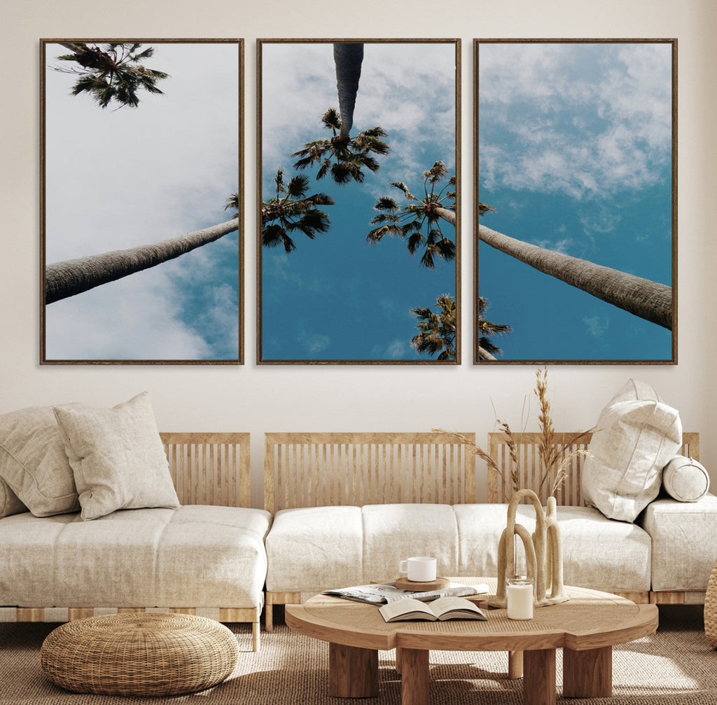 Tropical Palm Trees Wall Art Canvas Print, Framed California Sky Minimalist Nature