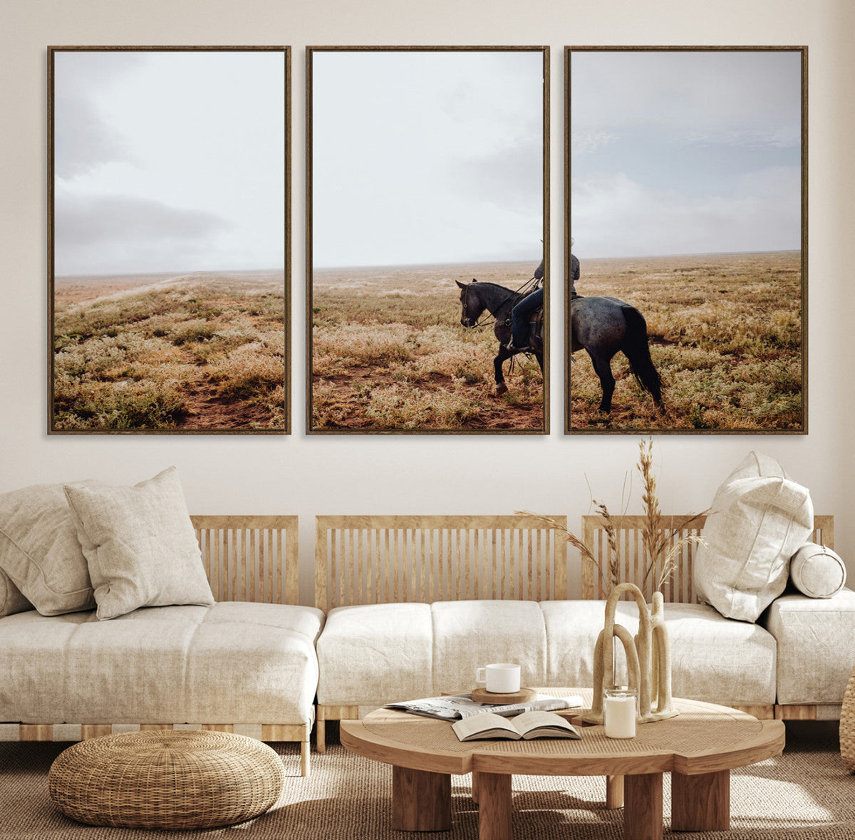 Cowboy Wall Art Canvas Print, Framed Western Rustic Ranch Scene