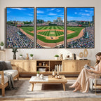 Wrigley Field Baseball Stadium Canvas Wall Art, Packed Crowd and Chicago Skyline