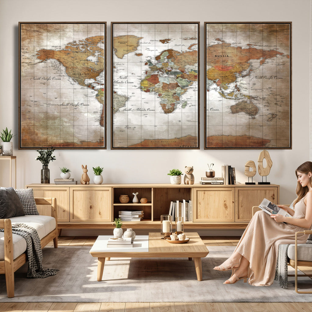 Vibrant Watercolor World Map Canvas Wall Art | Framed Travel Map