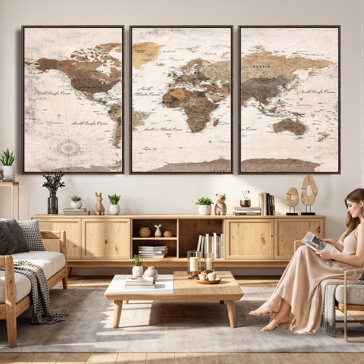 Modern World Map Canvas Print | Framed Travel Map Wall Art