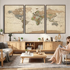 Framed World Map Wall Art for Home and Office Decor