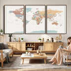 Pastel Colors World Map Wall Art Canvas Print