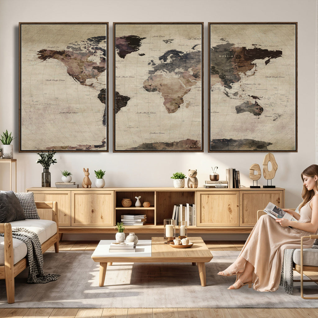 World Map Canvas Print, Detailed Map of the World, Adventure Gift for Couples and Anniversaries