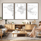 World Map Canvas Print, Framed Modern Detailed Map of the World for Home or Office