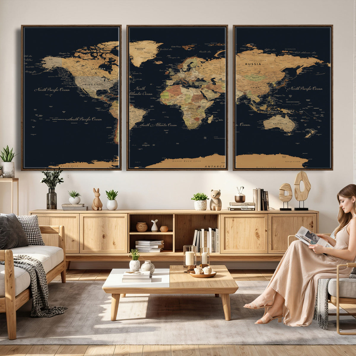 Vintage World Map Earth Globe Countries Oceans Continents