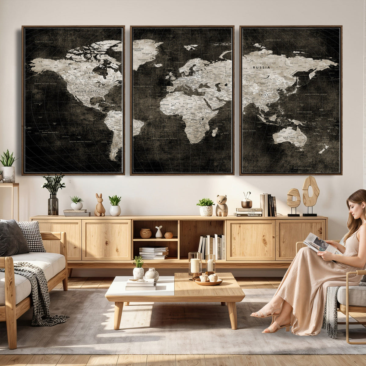 Vintage World Map Wall Art Canvas Print | Framed Large Map Wall Art
