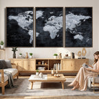Black World Map Canvas Print | Detailed Map for Couples and Anniversary Gift