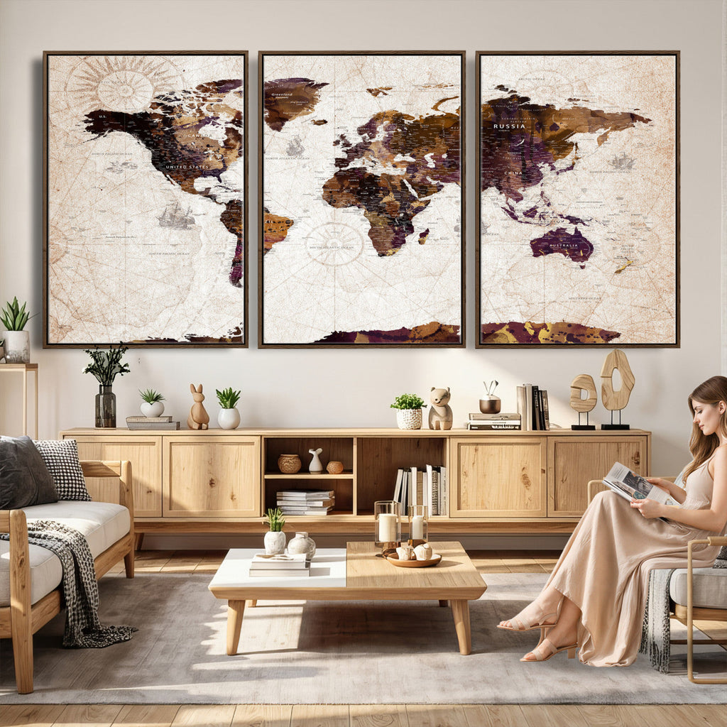 Blue Watercolor World Map Canvas Print | Framed Modern Wall Art
