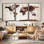 Blue Watercolor World Map Canvas Print | Framed Modern Wall Art