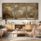Dark Vintage World Map Canvas Wall Art Print, Antique Map Artwork