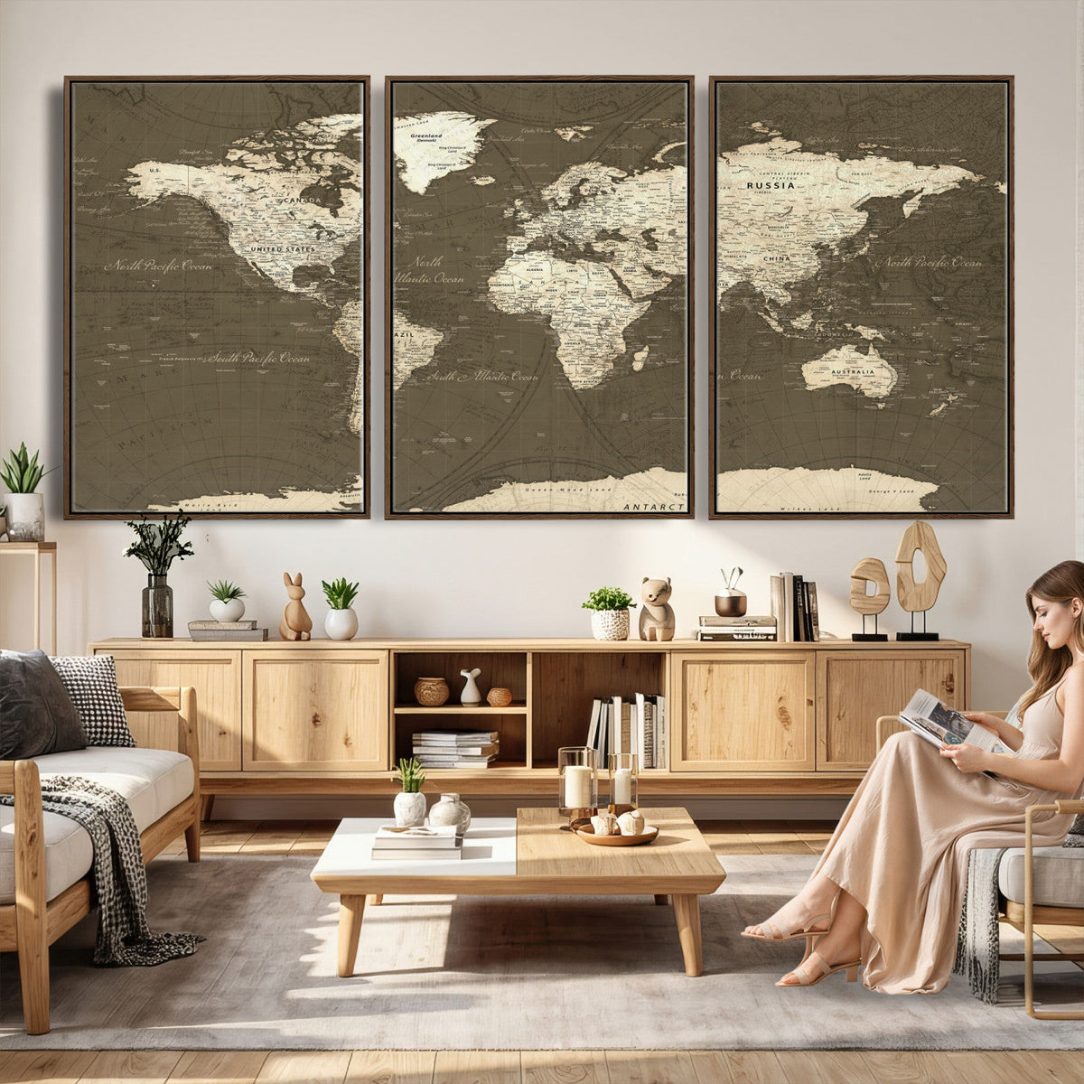 Vintage World Map Canvas Print | Framed Travel Map Wall Art for Couples