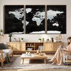 World Map Canvas Print | Framed Push Pin Wall Art, Color Splash Travel Map