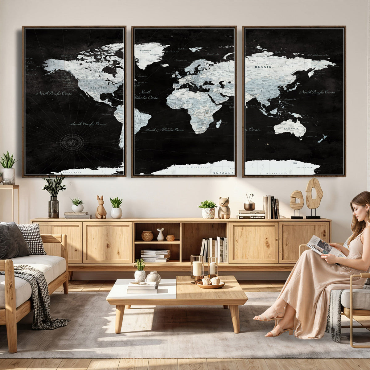 World Map Canvas Print | Framed Push Pin Wall Art, Color Splash Travel Map