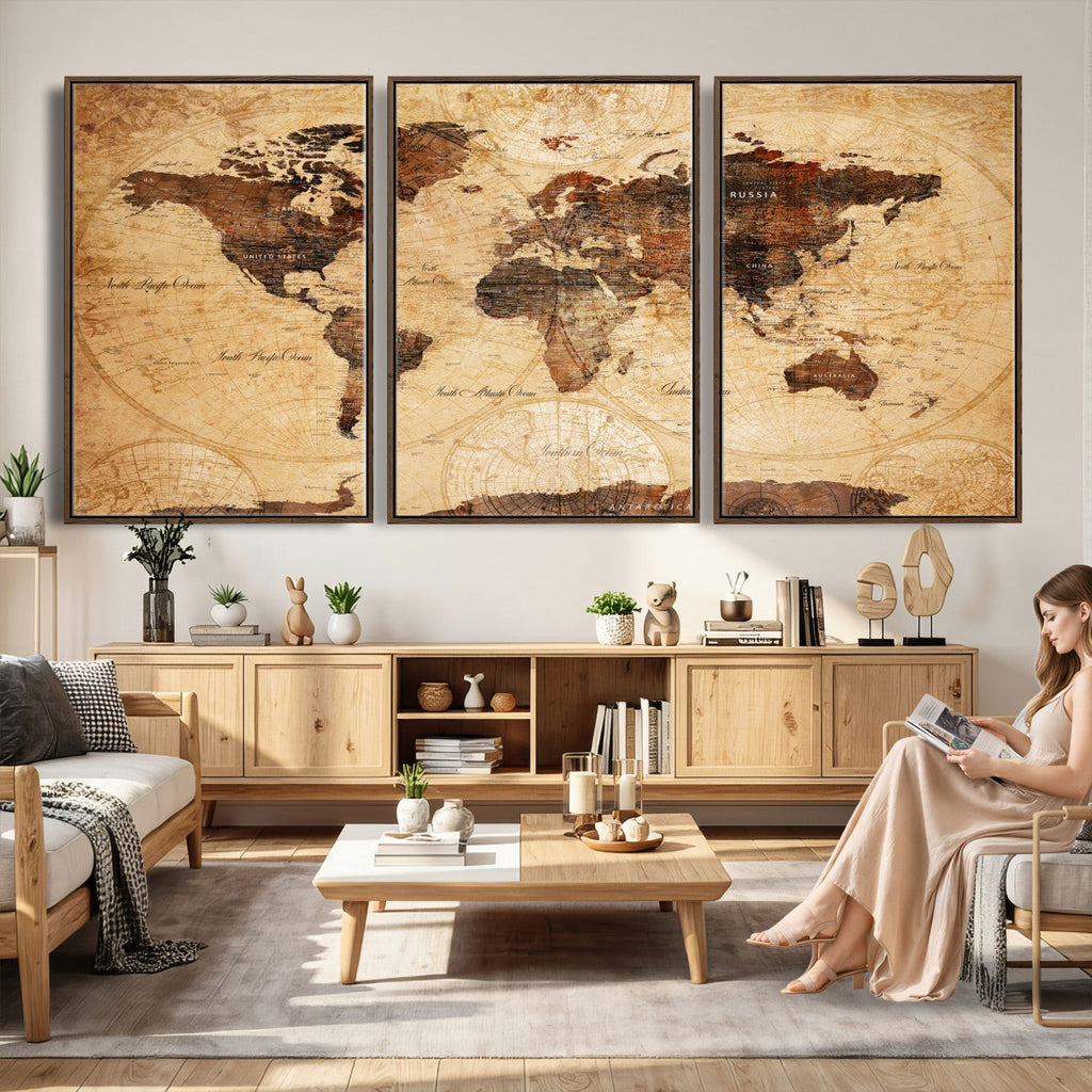 Modern Red and Gray World Map Canvas Print | Framed Wall Art