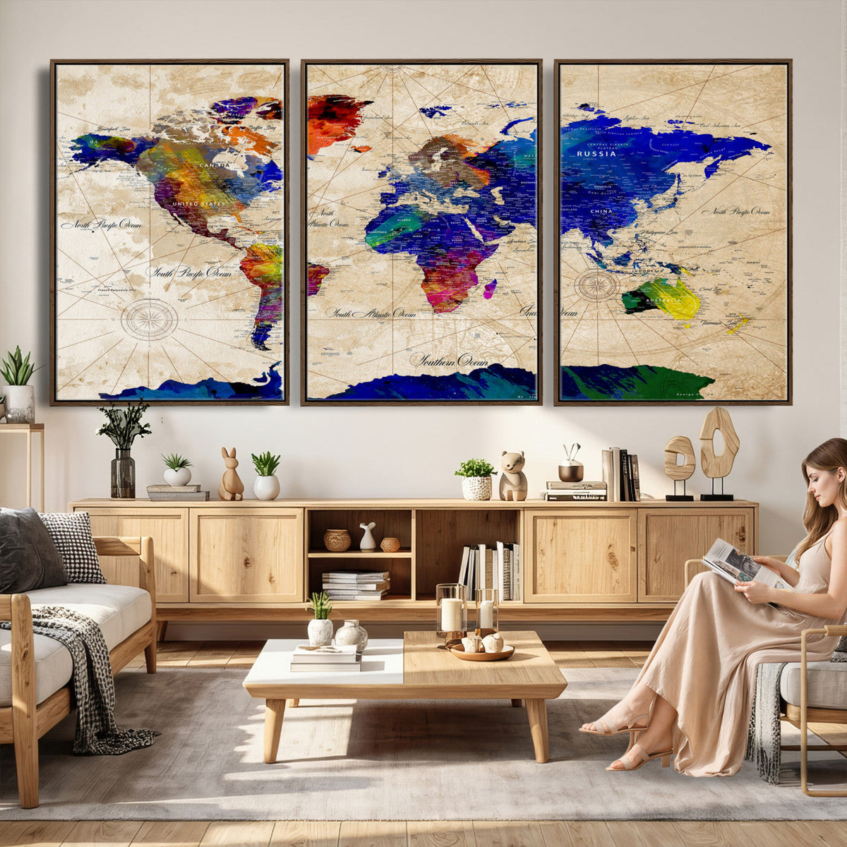 Watercolor World Map Canvas Print | Framed Wall Art for Couples