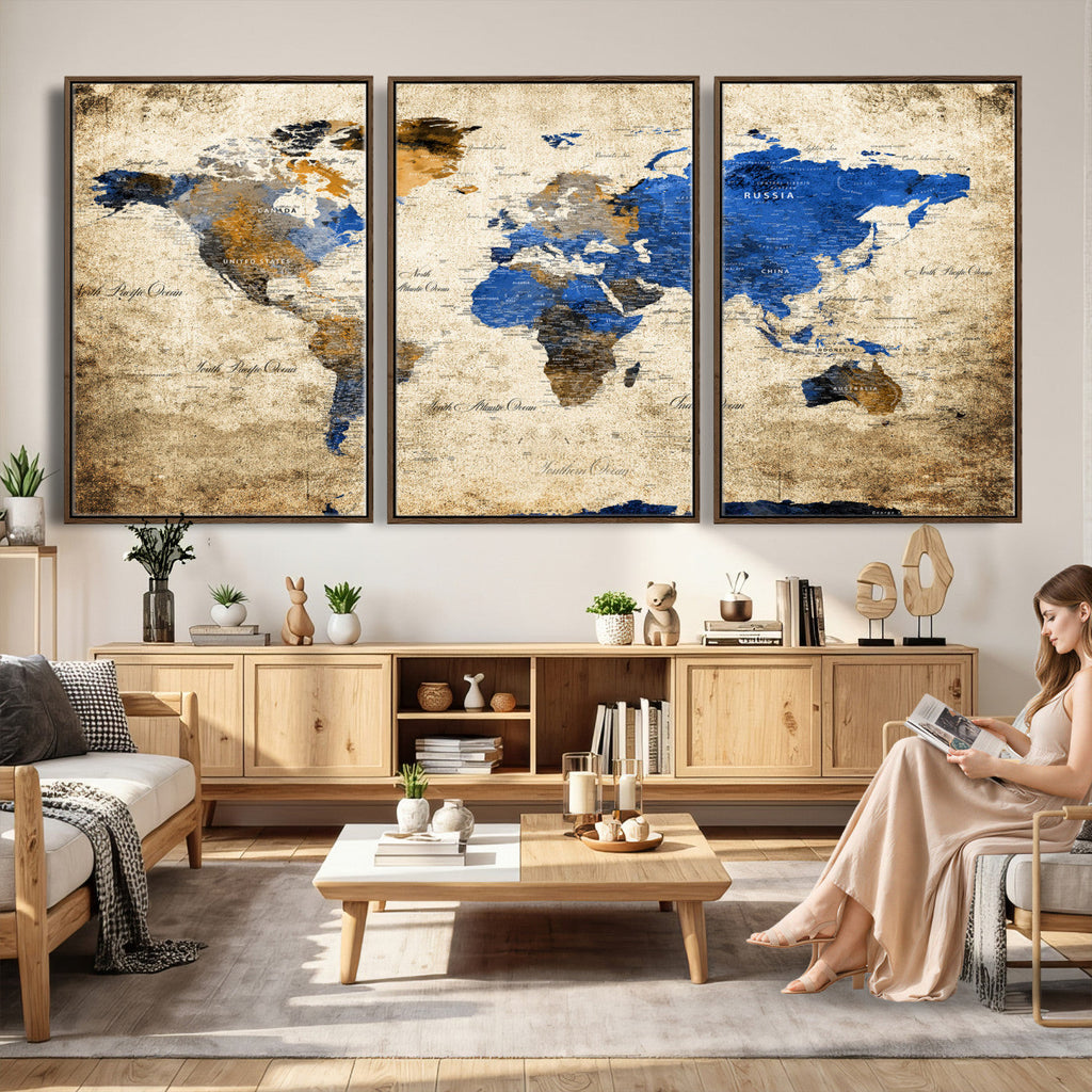 World Map Canvas Print | Colorful Abstract Travel Map, Framed Wall Art