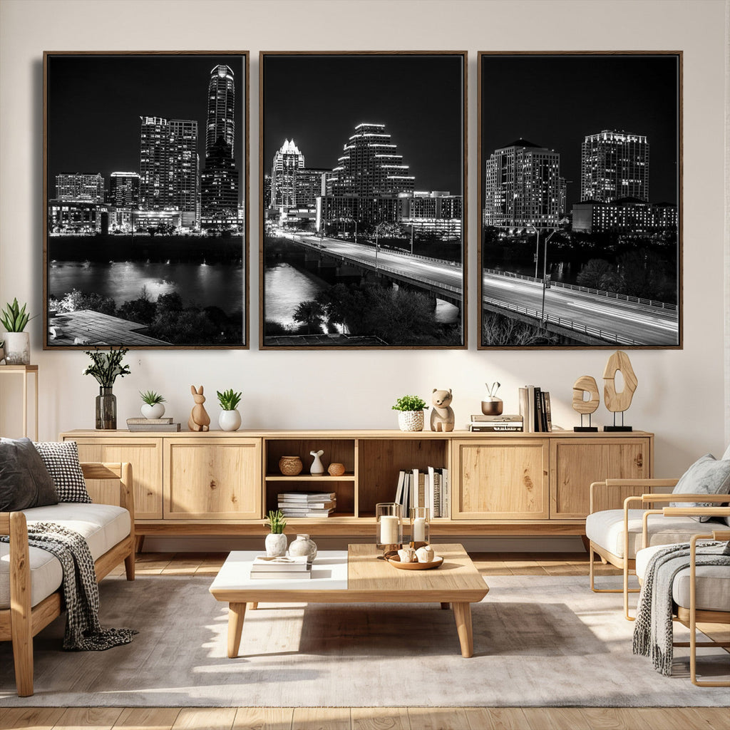 Austin Skyline Wall Art Canvas Print, Austin Downtown Night Cityscape