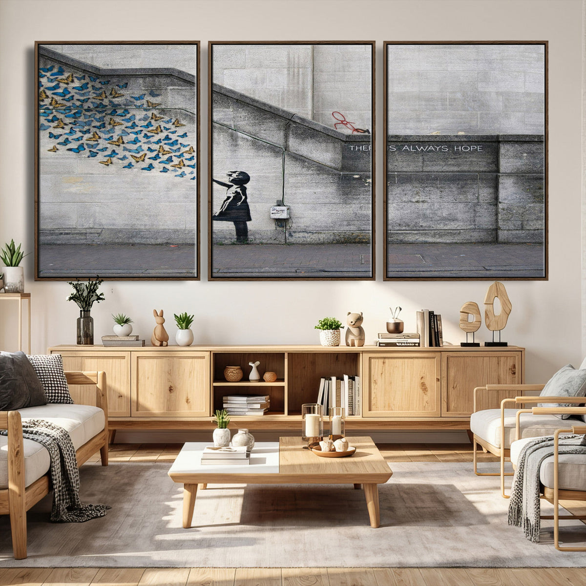 Banksy Girl with Butterflies Street Art Wall Art Canvas Print