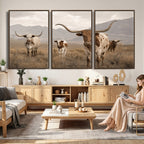 Rustic Texas Longhorn Cow Canvas Wall Art Print, Farm Animal Photography