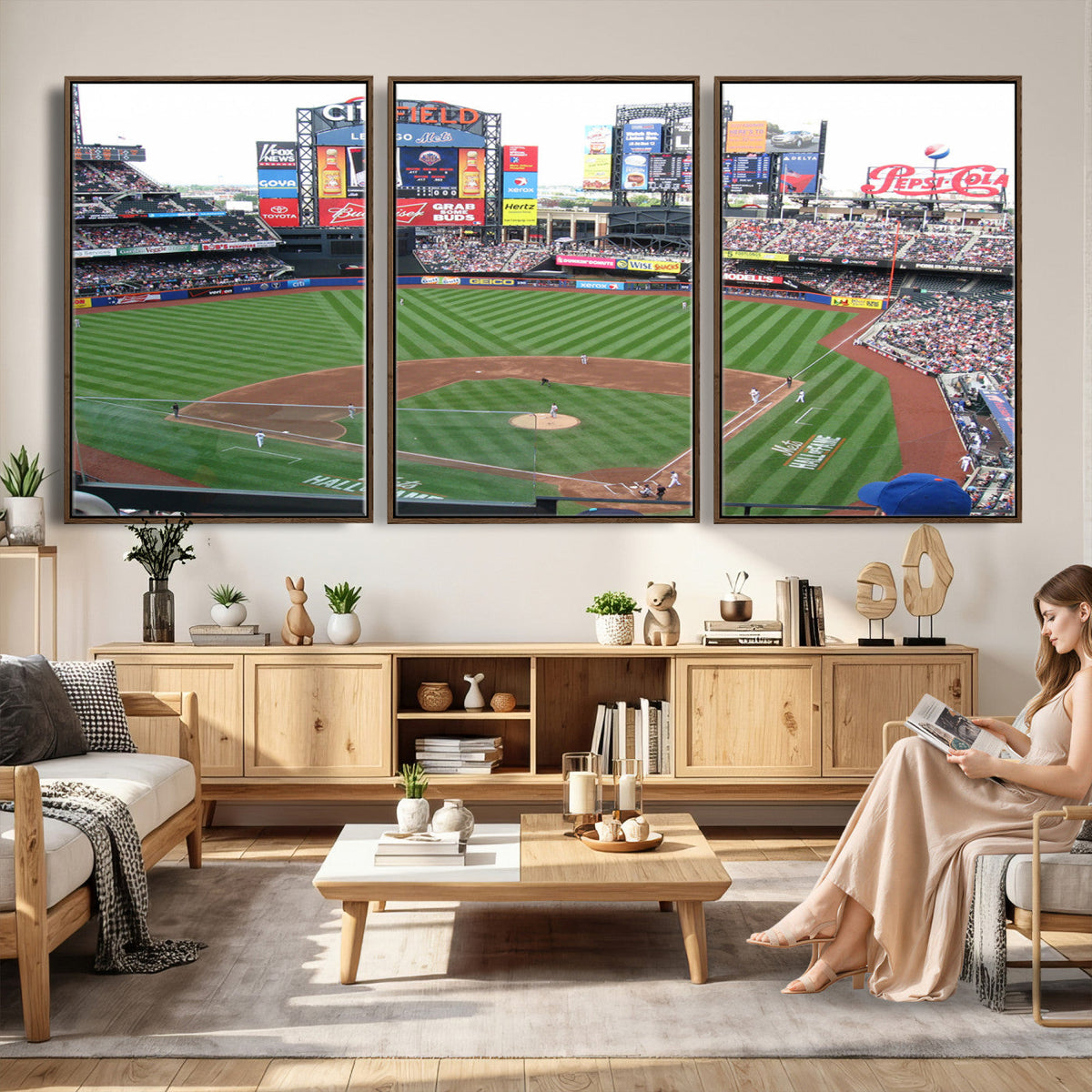 New York Mets Baseball Team Print, Citi Field Baseball Stadium Wall Art