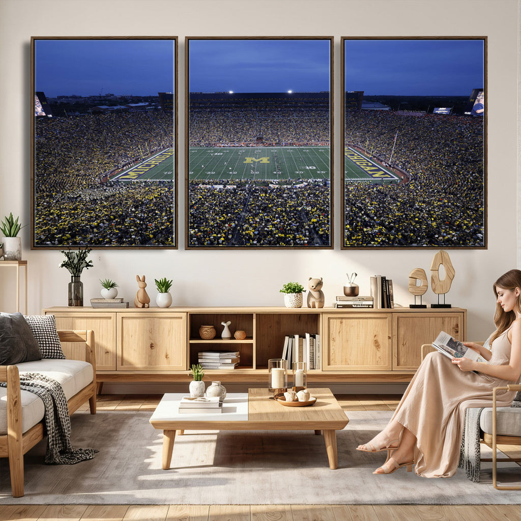 University of Michigan Wolverines Football Team Print, Ann Arbor, Home Bar Wall Decor