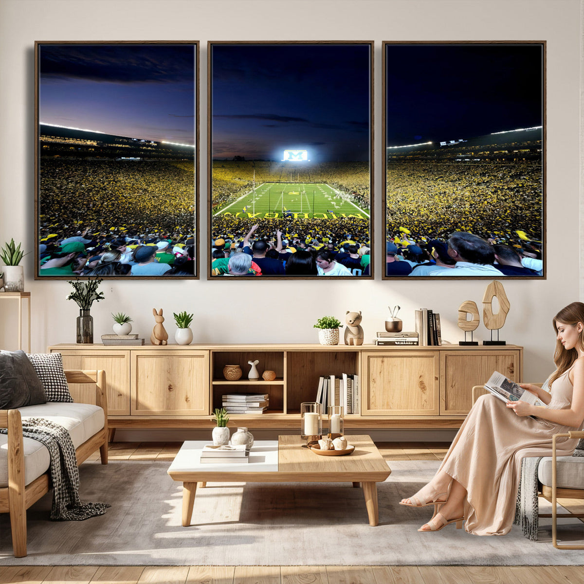University of Michigan Wolverines Football Team Print, Ann Arbor, Extra Large Game Room Wall Decor