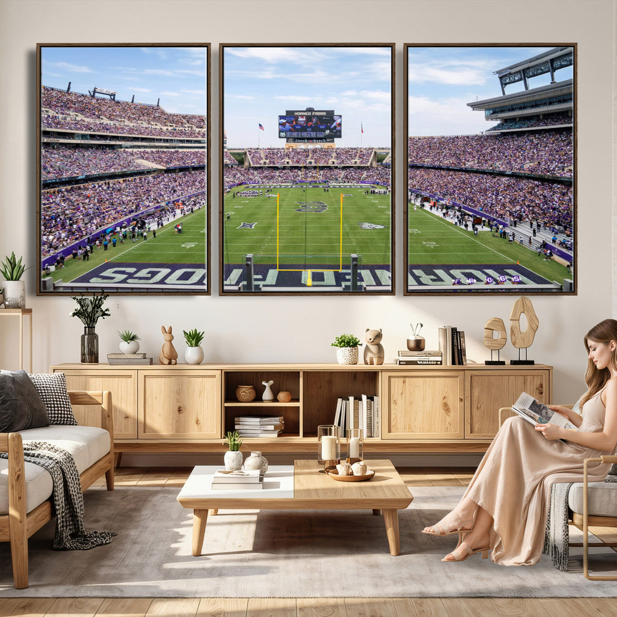 TCU Horned Frogs Football Team Print, Fort Worth Amon G. Carter Stadium, Framed and Ready to Hang