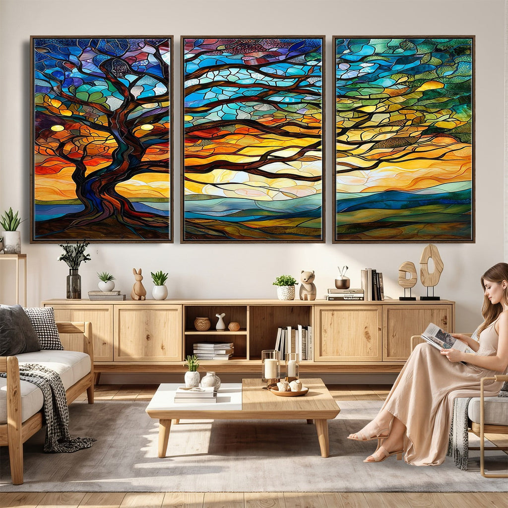 Mosaic Tree Wall Art | Ready to Hang Stained Glass Style Canvas Print