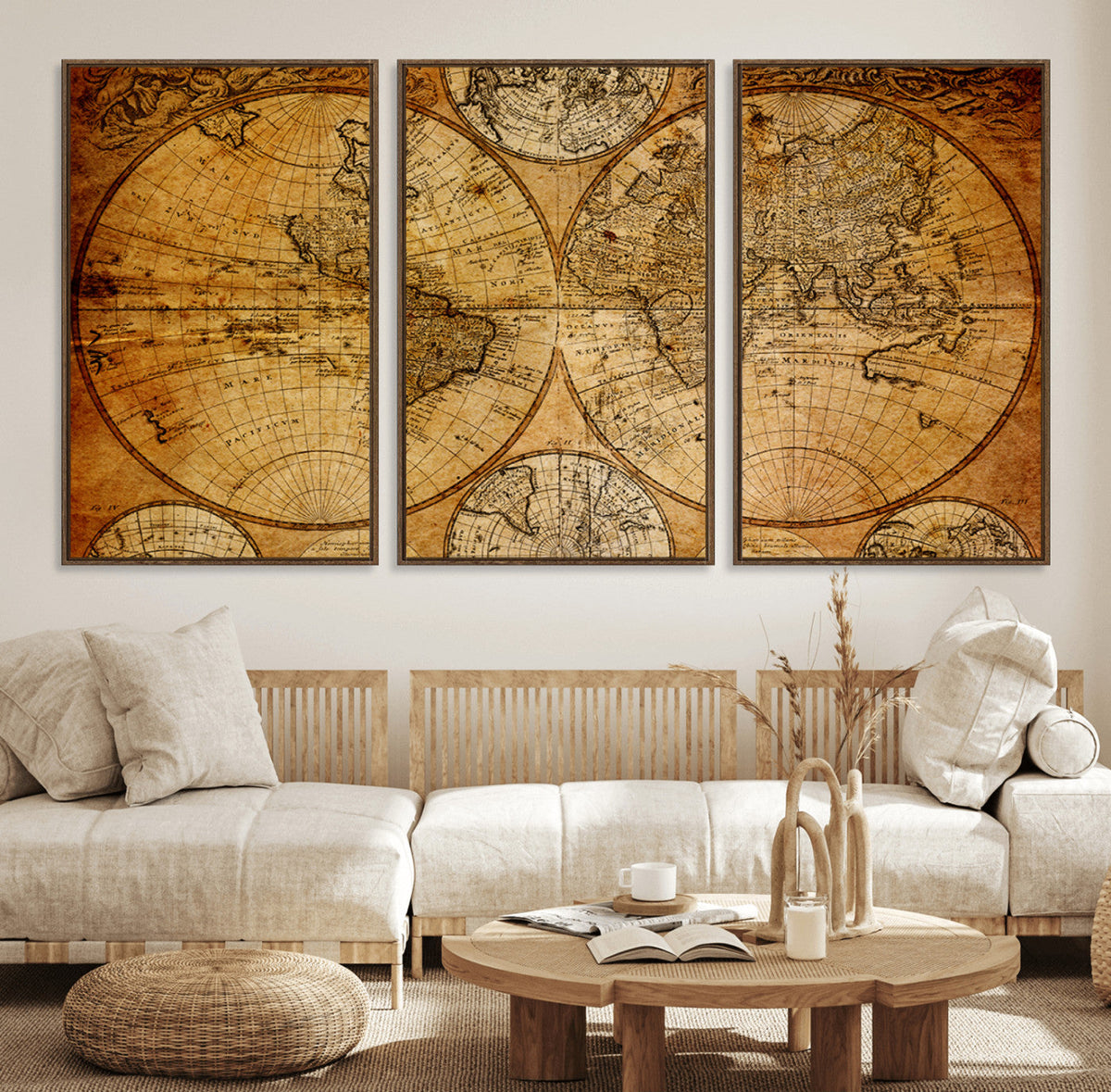 Vintage World Map Canvas Print | Antique Push Pin Travel Map