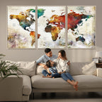 Watercolor World Map Canvas Print | Framed Travel Map Wall Art for Couples