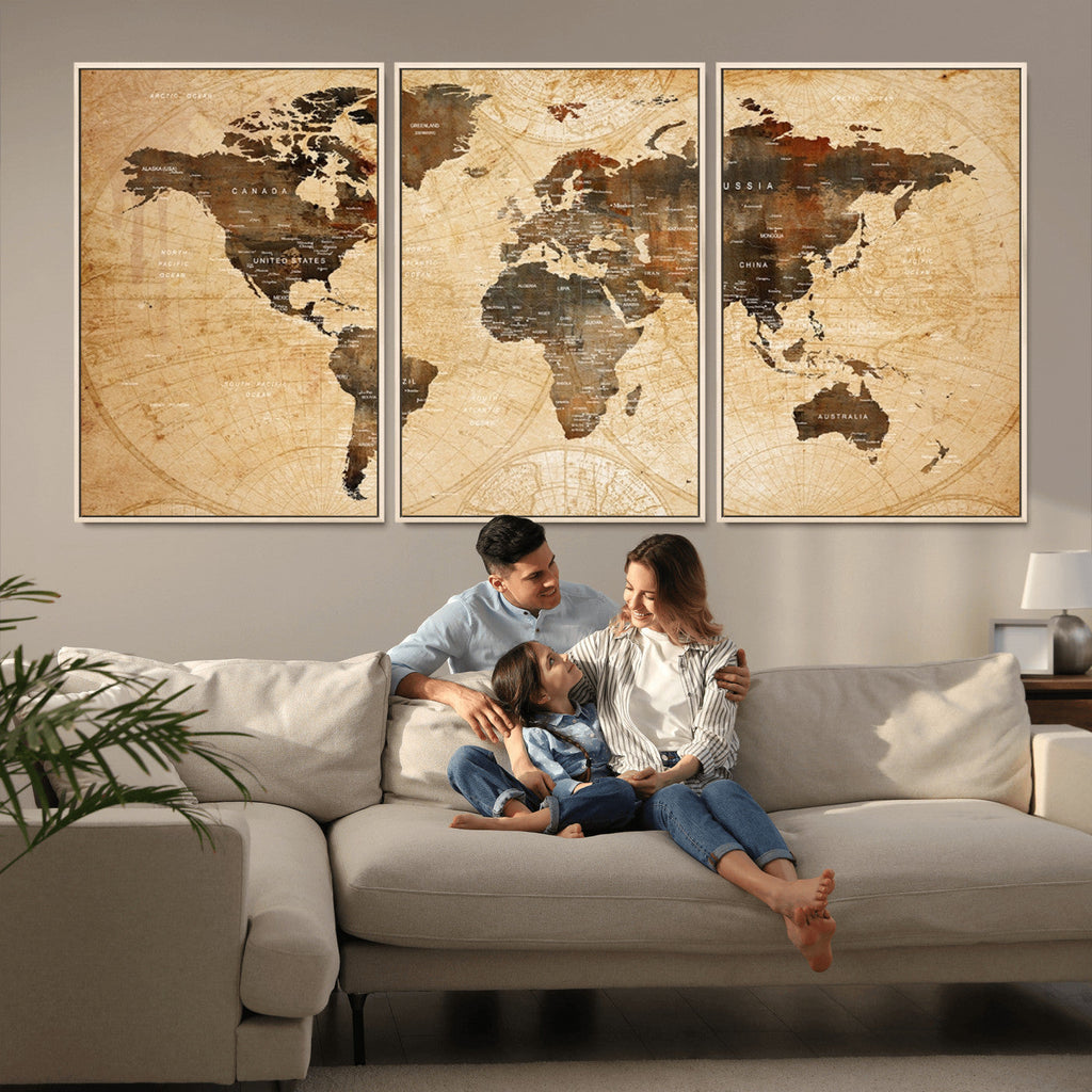 Push Pin World Map Canvas Print | Framed Travel Tracker Wall Art