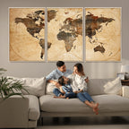 Push Pin World Map Canvas Print | Framed Travel Tracker Wall Art