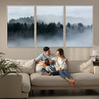 Autumn and Misty Trees in the Forest Wall Art Canvas Print, Foggy Forest Mountain Wall Art