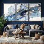 Blue Abstract Canvas Wall Art Print | Fluid Marble Effect Abstract Art