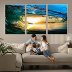 Ocean Wave at Sunset Canvas Art, Large Wall Print of Vibrant Surfing Wave
