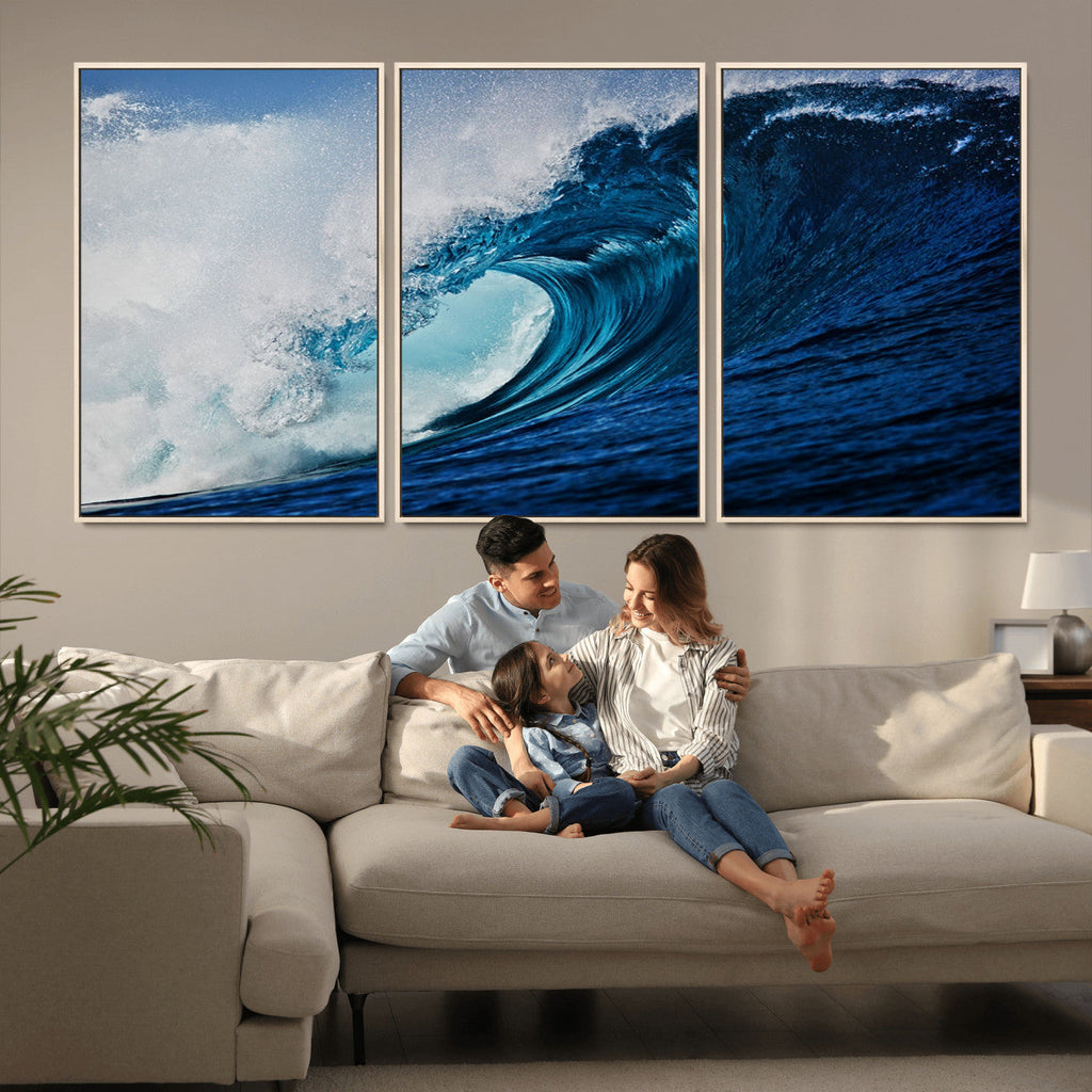 Ocean Wave at Sunset Canvas Art, Large Wall Print of Vibrant Water Waves