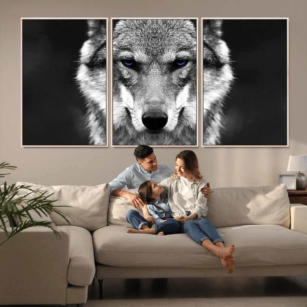 Black and White Wild Wolf Wall Art Canvas Print